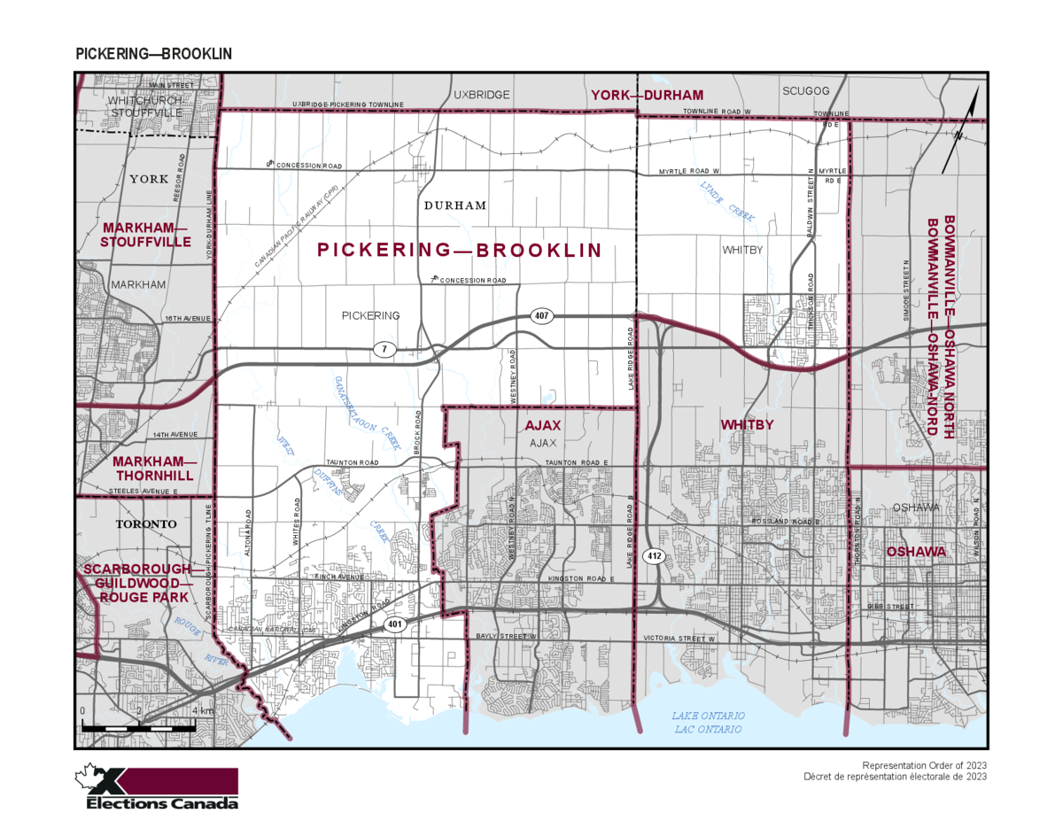 Pickering-Brooklin federal riding map