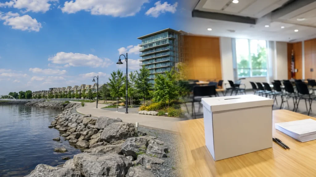 Ajax waterfront and civic meeting room representing the 2026 municipal election
