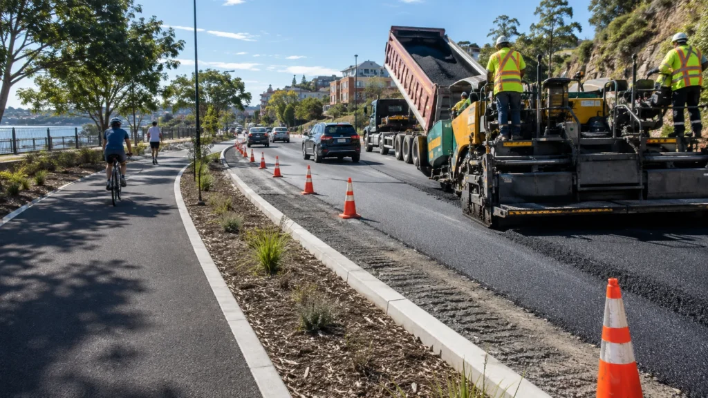 Lane restriction road work on North Street in Newcastle