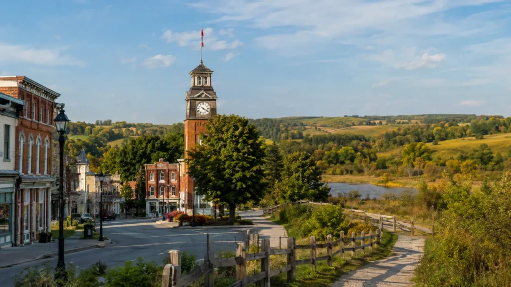 Uxbridge heritage downtown and rolling countryside